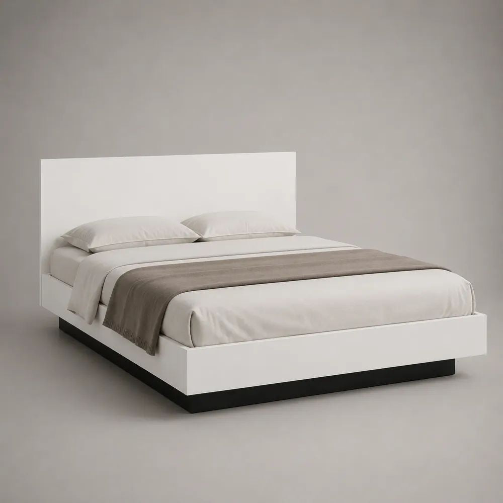 Letto matrimoniale bianco e nero in legno MDF con testiera rettangolare, 216 x 170 x 110 cm, per materasso 160 x 200 cm