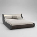 Letto matrimoniale contenitore 180 × 200 cm, dimensioni 230 × 220 × 98 cm, grigio antracite e marrone noce, con testiera LED