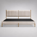 Letto matrimoniale imbottito 160 x 200 cm in velluto crema e acciaio dorato con rete a doghe
