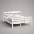 Letto matrimoniale bianco in pino massello con testiera libreria e rete a doghe, 160 x 200 cm