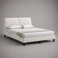 Letto matrimoniale imbottito bianco 160 x 200 cm, dimensioni 172 x 218 x 115 cm, con testiera trapuntata in pelle sintetica PU