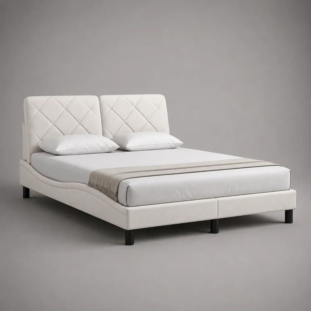 Letto matrimoniale imbottito bianco 160 x 200 cm, dimensioni 172 x 218 x 115 cm, con testiera trapuntata in pelle sintetica PU