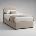 Letto singolo imbottito in tessuto beige con testiera arcuata e rete a doghe, per materasso 90 x 200 cm, 215 x 105 x 120 cm
