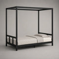 Letto a baldacchino matrimoniale in legno nero con rete a doghe, materasso 160 x 200 cm, dimensioni 208 x 168 x 200 cm