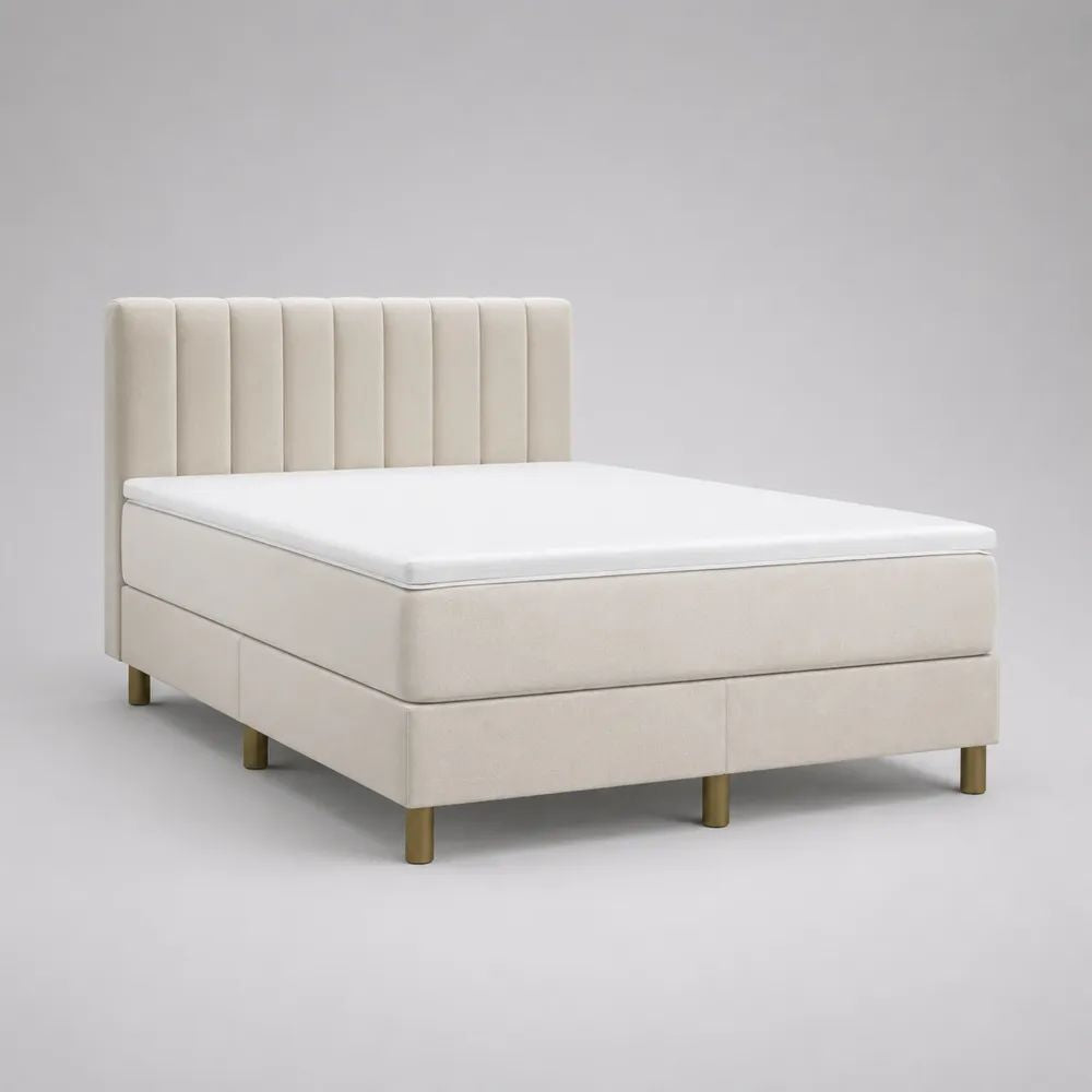 Letto matrimoniale boxspring crema 160 x 200 cm con testiera, materasso a molle insacchettate e sovramaterasso, 170 x 210 x 120 cm