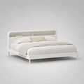 Letto matrimoniale bianco con testiera a ripiani in MDF e acciaio, 170 x 218 x 110 cm, per materasso 160 x 200 cm