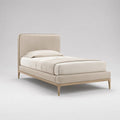 Letto singolo imbottito beige rettangolare 105 x 215 x 120 cm, per materasso 90 x 200 cm, in poliestere e legno massello