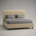 Letto matrimoniale imbottito beige e nero 175 x 215 x 120 cm per materasso 160 x 200 cm con testiera scanalata e rete a doghe