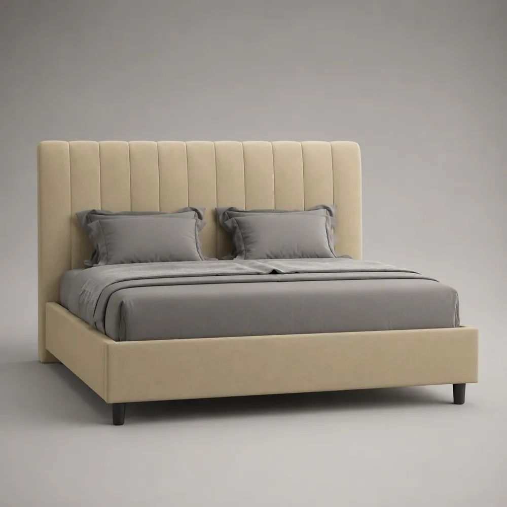 Letto matrimoniale imbottito beige e nero 175 x 215 x 120 cm per materasso 160 x 200 cm con testiera scanalata e rete a doghe