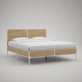 Letto matrimoniale 168 x 208 x 110 cm per materasso 160 x 200 cm, rovere naturale e bianco, in acciaio e MDF impiallacciato rovere
