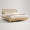 Letto matrimoniale rettangolare 160 x 200 cm in rovere massello naturale con testiera imbottita beige