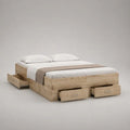 Letto matrimoniale contenitore in legno con 3 cassetti, rovere naturale, per materasso 160 × 200 cm, dimensioni 206 × 166 × 65 cm