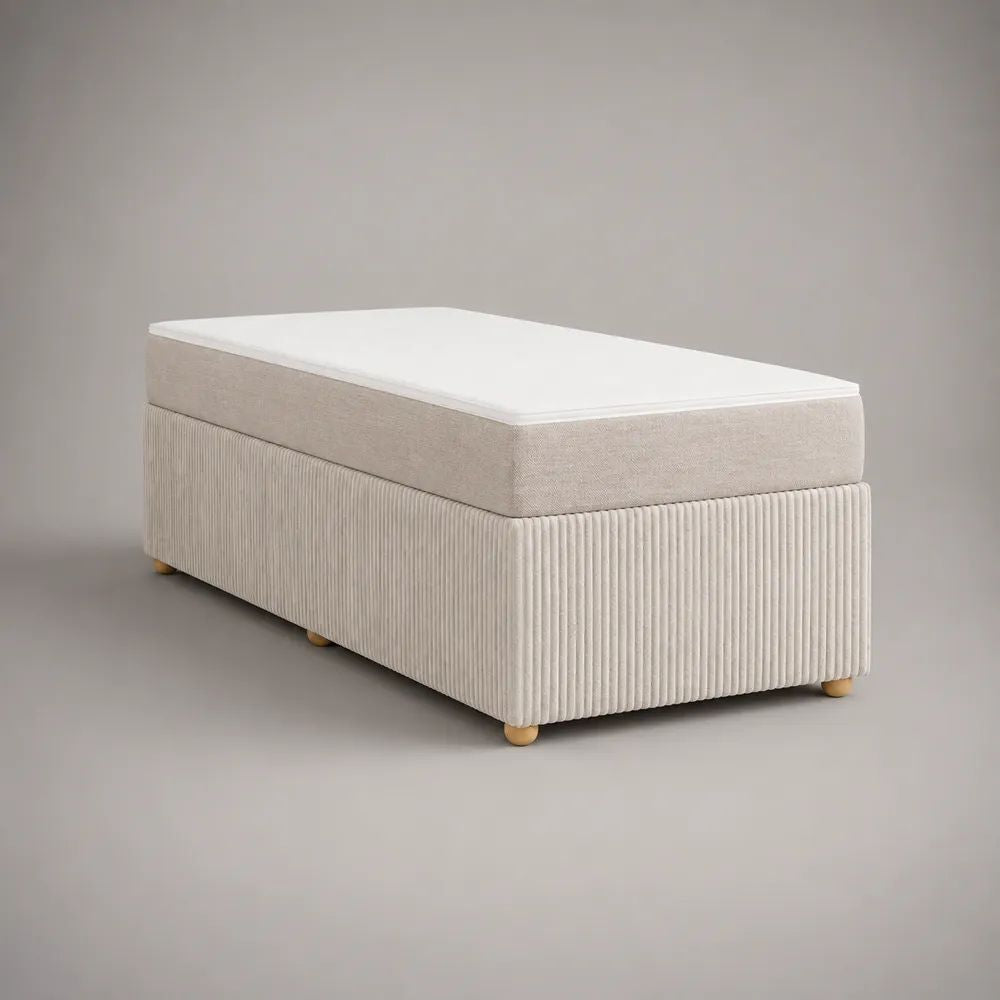 Set letto singolo imbottito con materasso 90 x 200 cm in velluto a coste beige e bianco