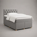 Letto singolo contenitore 90 x 200 cm grigio chiaro in tessuto, con materasso, testiera capitonné e 2 cassetti
