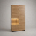 Vetrina da soggiorno con LED, 3 ante, rovere naturale, in MDF impiallacciato e vetro temperato, 100 x 40 x 200 cm