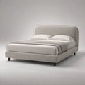 Letto matrimoniale imbottito grigio chiaro con testiera, rete a doghe e piedi neri, per materasso 160 x 200 cm, dimensioni 176 x 218 x 105 cm