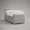 Letto singolo imbottito grigio chiaro 100 x 200 x 110 cm, superficie 90 x 190 cm, con materasso e testiera capitonné in tessuto