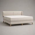 Letto matrimoniale boxspring in tessuto beige 160 x 200 cm con materasso, topper bianco e testiera, 178 x 215 x 108 cm