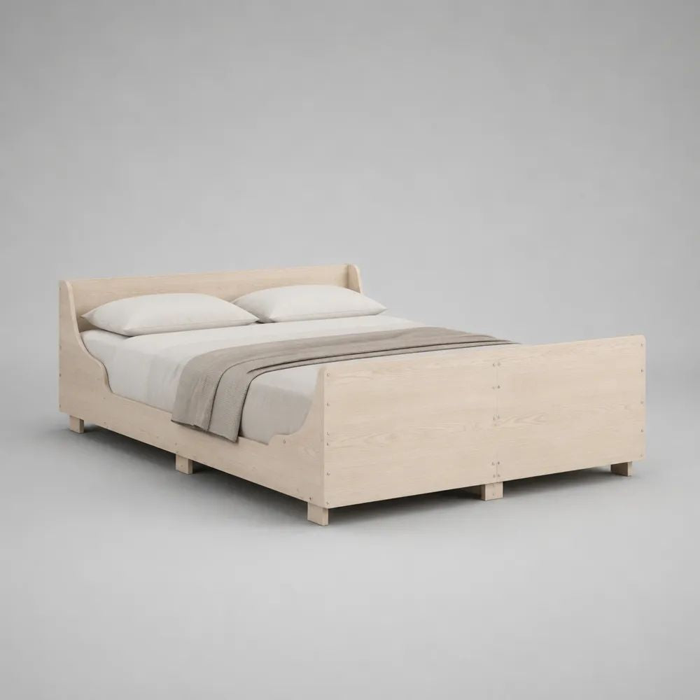 Letto matrimoniale 160 x 200 cm in pino massello beige naturale con testiera e pediera, 210 x 168 x 90 cm
