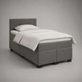 Letto singolo imbottito grigio in tessuto con testiera, 210 x 100 x 110 cm, rete 90 x 200 cm