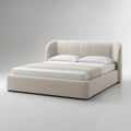 Letto matrimoniale imbottito crema in poliestere bouclé con testiera, per materasso 160 x 200 cm, dimensioni 224 x 184 x 105 cm