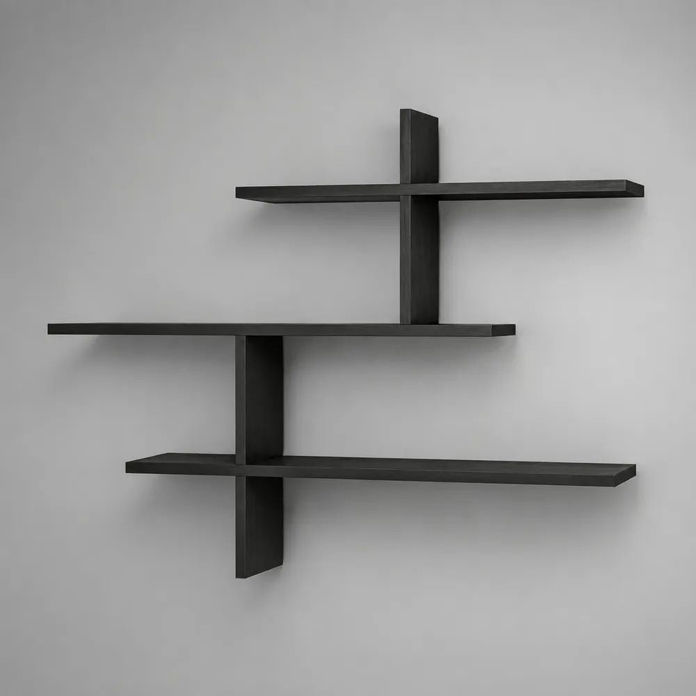 Scaffale da parete geometrico nero in MDF con 3 ripiani, 100 x 20 x 90 cm