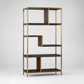 Libreria da terra rettangolare in legno e metallo con 6 ripiani asimmetrici, marrone noce e oro, 100 × 35 × 180 cm