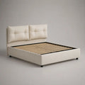 Letto matrimoniale contenitore avorio 160 x 200 cm, imbottito in poliestere con testiera e rete a doghe, 176 x 216 x 112 cm