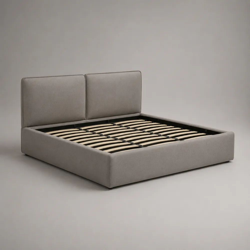Letto matrimoniale contenitore imbottito grigio tortora con rete a doghe, materasso 160 x 200 cm, dimensioni 175 x 215 x 105 cm